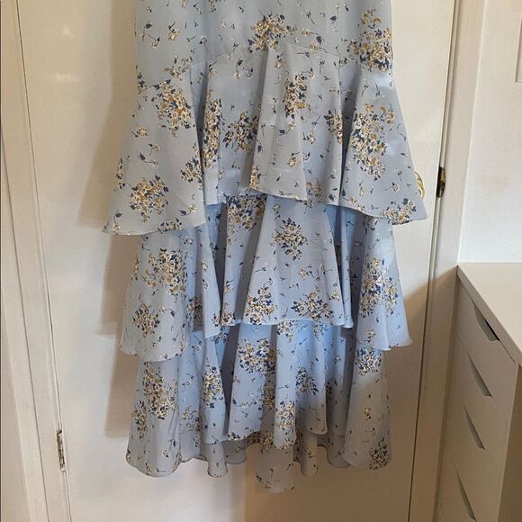 Aqua Light Blue Floral-Print Tiered Maxi Dress Size Large - Picture 5 of 12